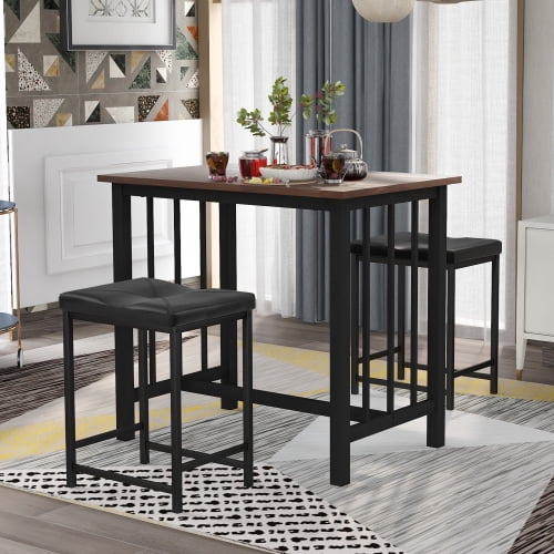 3 Piece Bar Table Set Kitchen Counter Height Dining Set Bar Table With 2 Bar Stools Industrial For Kitchen Living Room Brown Walmart Com Walmart Com