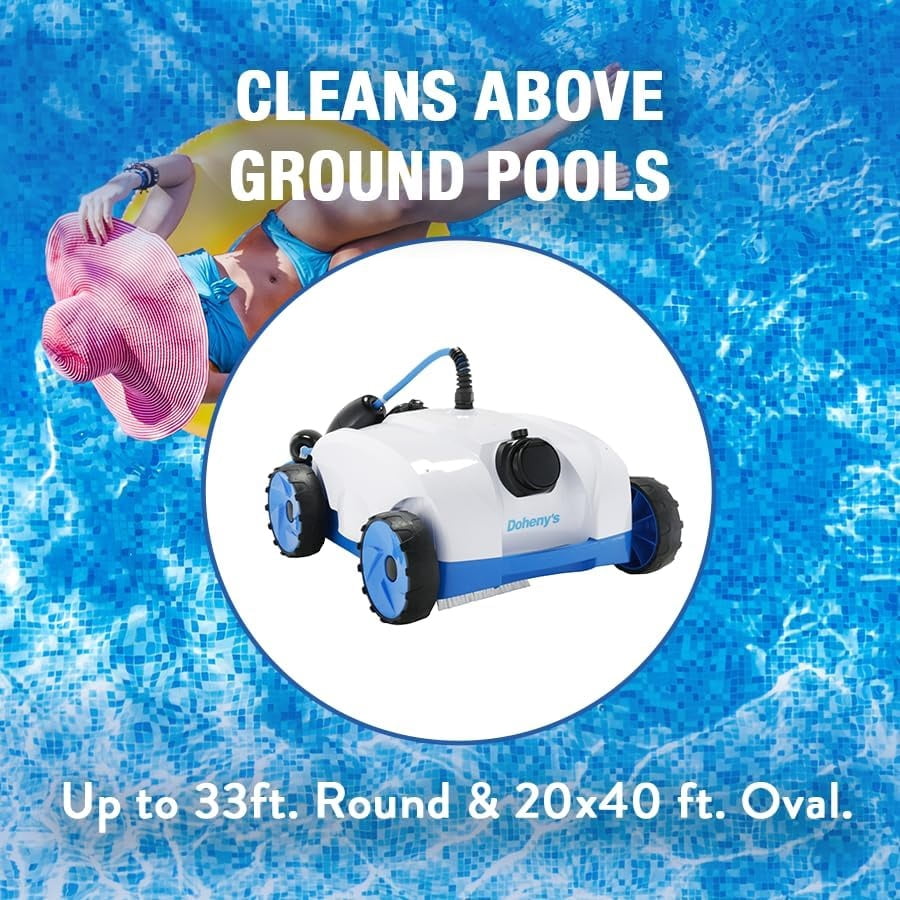 Doheny's ProDrive Above Ground Robotic Pool Cleaner | 1 Cycle Motor System | 80 GPM Filtration | On-Board Filter Basket | 43 ft Power Cable | 1 Year Warranty | for Above Ground Pools up to 33 ft Roun