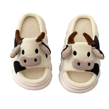 asdoklhq Ladies Shoes Clearance Under $10 Bedroom Home Use Mute Sandals And Slippers Female Cute Cartoon Cow Linen Slippers