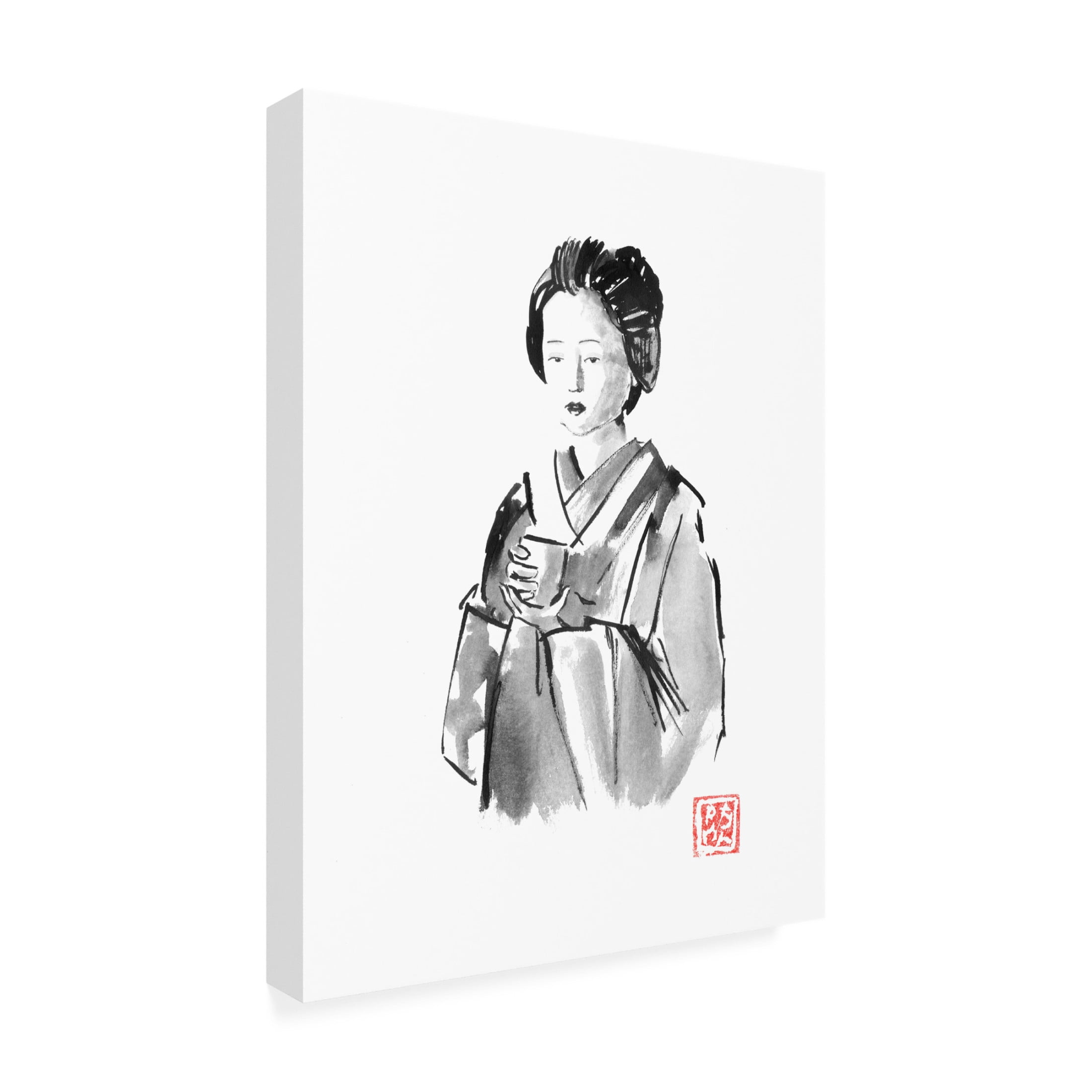 Canvas Wall Art - Pechane 'Geisha Drinking' Wall Art for Living Room, Bedroom, or Office Décor by Trademark Fine Art - 14 x 19 Inches