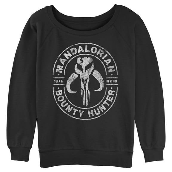 Junior's Star Wars: The Mandalorian Seek & Destroy Stamp Sweatshirt Black Medium