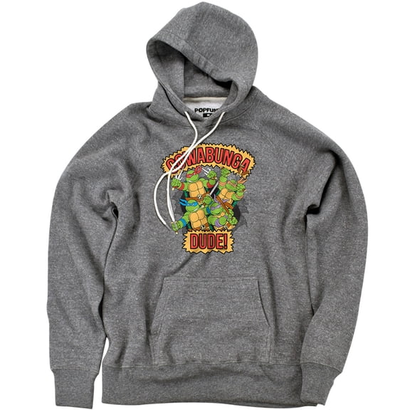 TMNT Teenage Mutant Ninja Turtles Cowabunga Dude Unisex Adult Slim Fit Pull-Over Heather Hoodie, Athletic Heather, Small