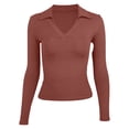 thumbnail image 2 of LiuXxxx Women's Long Sleeve Crew Neck Slim Fit Casual Basic Soft Tee Brick Red L, 2 of 8