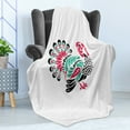 thumbnail image 4 of Turkey Soft Flannel Fleece Throw Blanket, Thanksgiving Themed Animal Design with Paisleys Ornamental Elements, Cozy Plush for Indoor and Outdoor Use, 50" x 70", Sea Green White, by Ambesonne, 4 of 5