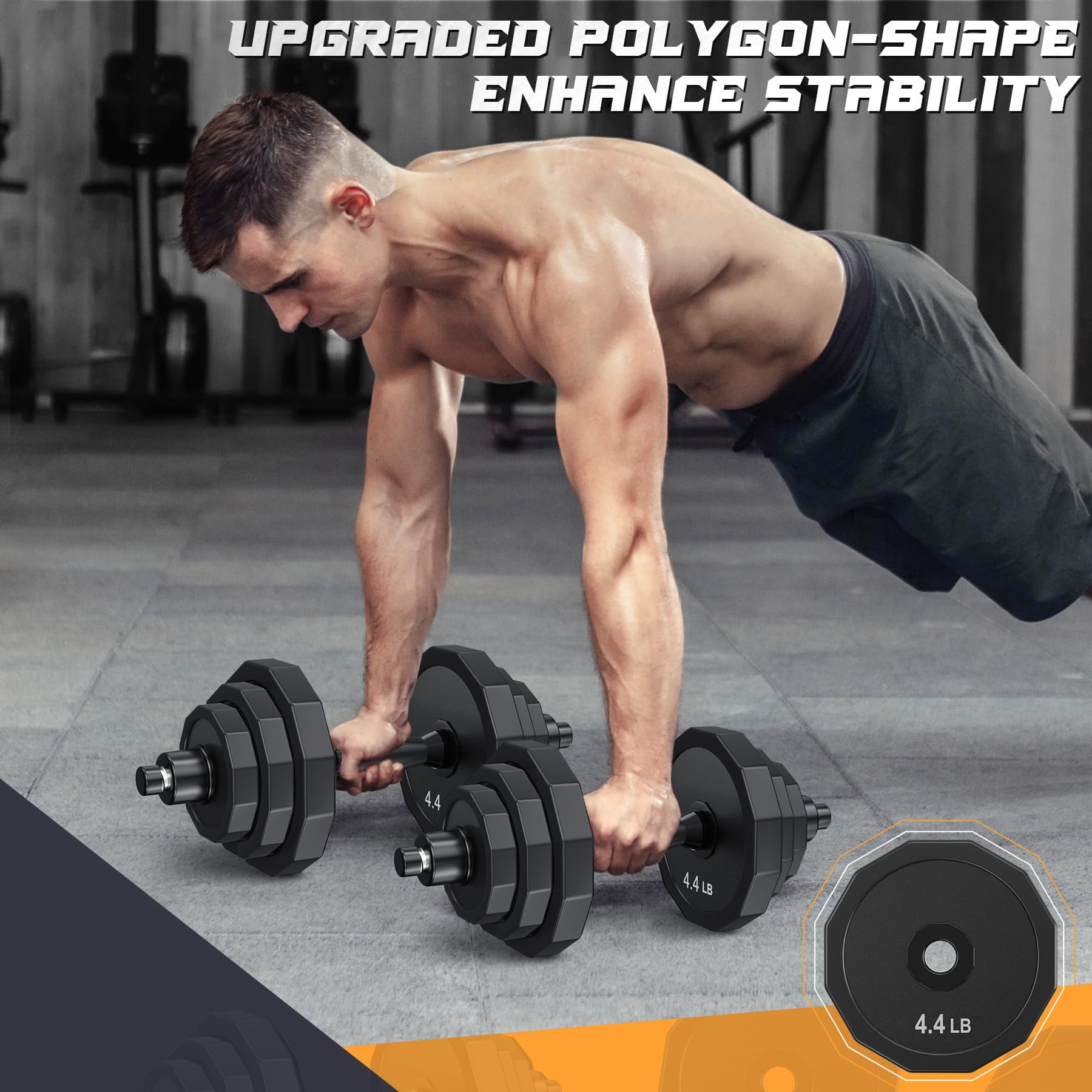 Weights Dumbbells Set  Adjustable Dumbbell Sets 22lbs 44lbs 66lbs 88lbs With Solid Steel Barbell Free Weight Connector Workout Home Gym Equipment For Men Women Strength Shaping