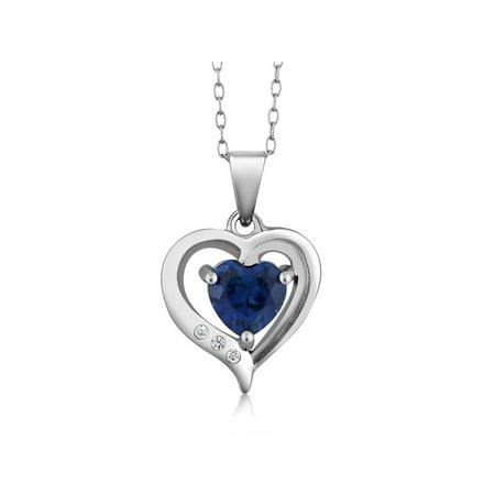 Classics 6mm Simulated Blue Sapphire White Topaz 925 Silver Heart Pendant