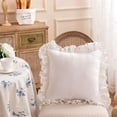 thumbnail image 2 of Pure Cotton White Ruffled Embroidered Pillowcase Elegant Rural Style Waterproof Pillowcases Shams Standard Lace Decorative Covers for Living Room Bed Sofa (18"x18", Little White Flower), 2 of 12