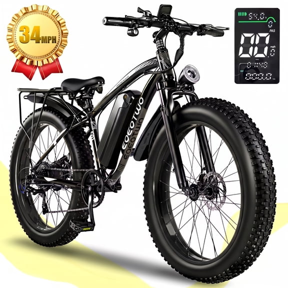 EOEOTWO 26" Fat Tire Electric Bike for Adults, 1000W Motor (1500W Peak) Mountain Ebike, 48V 15Ah Removable Battery, Up to 34 MPH & 60 Miles Range, Front Suspension E-Bike, UL 2849 Certified