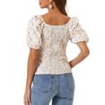 thumbnail image 3 of INSPIRE CHIC Women's Puff Sleeve Tops Sweetheart Neck Smocked Floral Blouses M White Yellow, 3 of 6