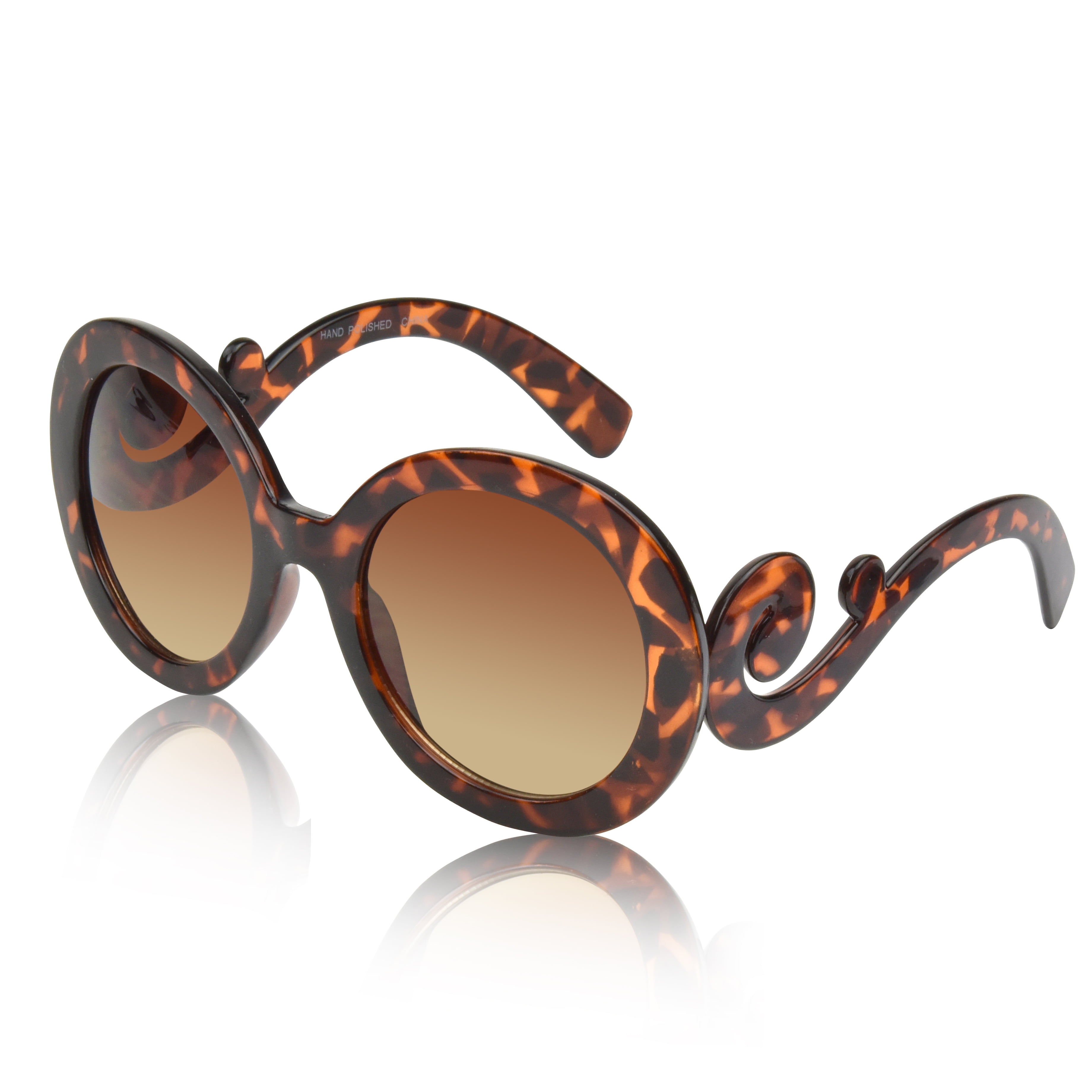 Swirl Arm Womens Oversized Square Baroque Style Sunglasses  Tortoise Brown Frame 