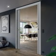 thumbnail image 3 of Sliding French Double Pocket Doors with Frosted Glass | Veregio 7412 Matte Grey | Kit Trims Rail Hardware | Solid Wood Interior Bedroom Sturdy Doors-84" x 96" (2* 42x96), 3 of 6