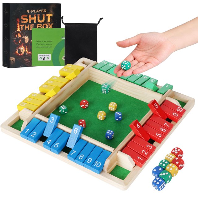 Juego Shut The Box Uowivi de madera para matemáticas, tablero de 12" colorido