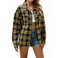 thumbnail image 1 of Womens Button Down Flannel Shirts Long Sleeve Plaid Shackets Business Casual Blouse Top Yellow S, 1 of 9