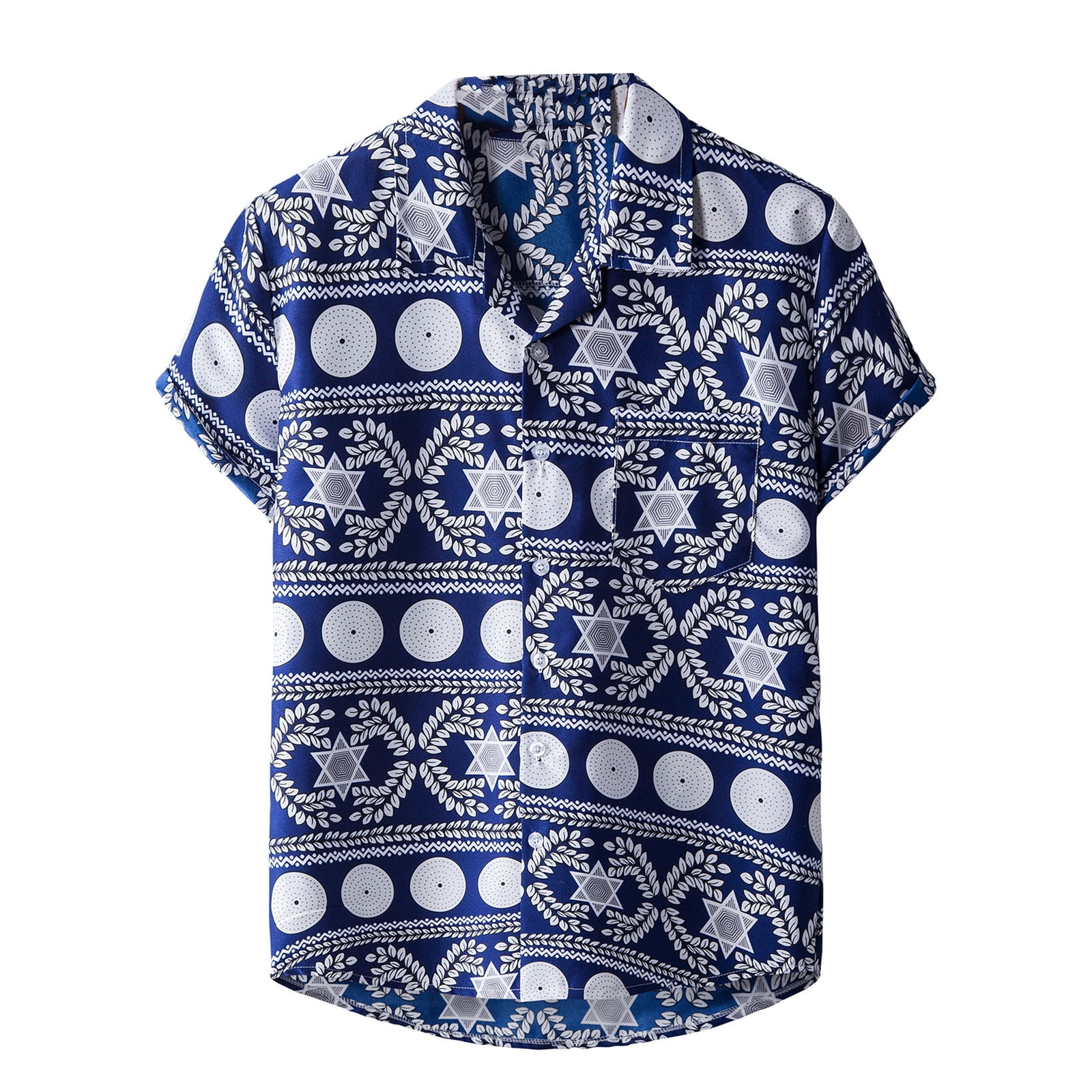 Amtdh Men's Trendy Hawaii Shirts Clearance Fashion Short Sleeve Tees  Buttton Stand Collar Shirts Beach Regular Fit Blouse Vintage Floral Print  Tops Clothing Summer Blue XXL 