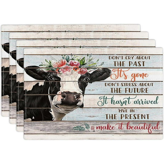 Cow Placemats Set of 4 Farmhouse Cattle Table Mats Washable Place Mats for Home Party Indoor Kitchen Dining Table Decoration 12x18 Inch