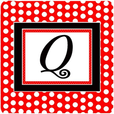 

Monogram - Red Black Polka Dots Foam Coasters Initial Letter Q Set - 4
