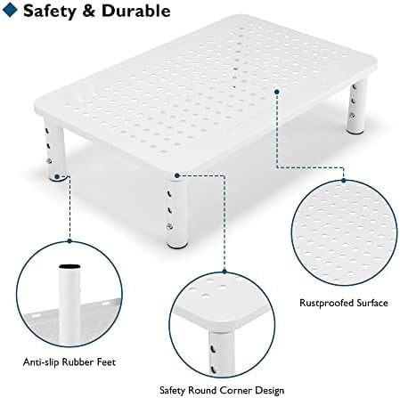 Monitor Stand 2 Pack Height Adjustable Metal Riser with Pen Holder, White, 14.5” x 9.1”, Ergonomic Desktop Stand for Computer, Printer, Laptop, Adjustable Desk Riser with Cable Management