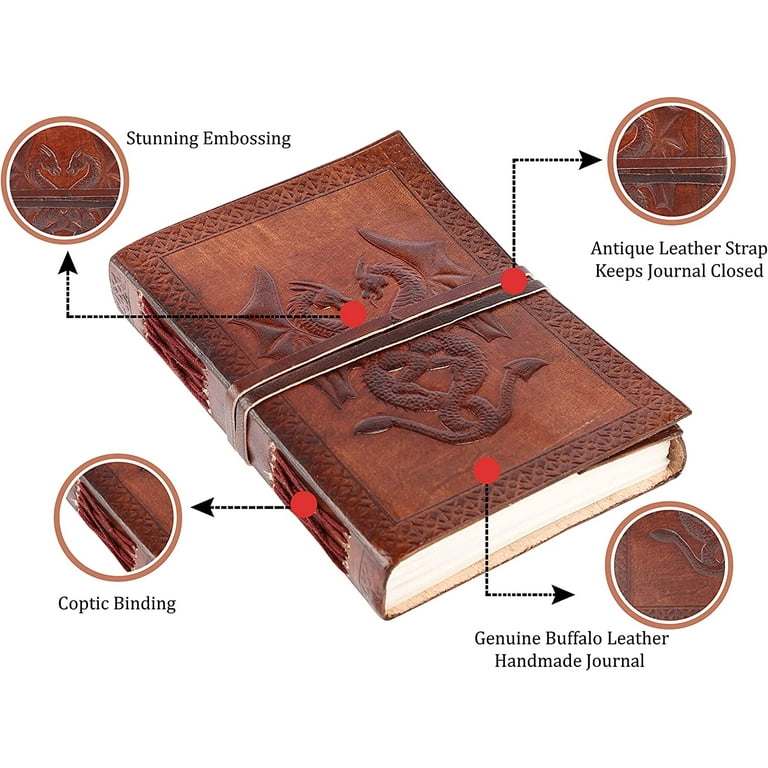 Unique unlined Double Dragon Handmade Leather Writing Drawing Journals