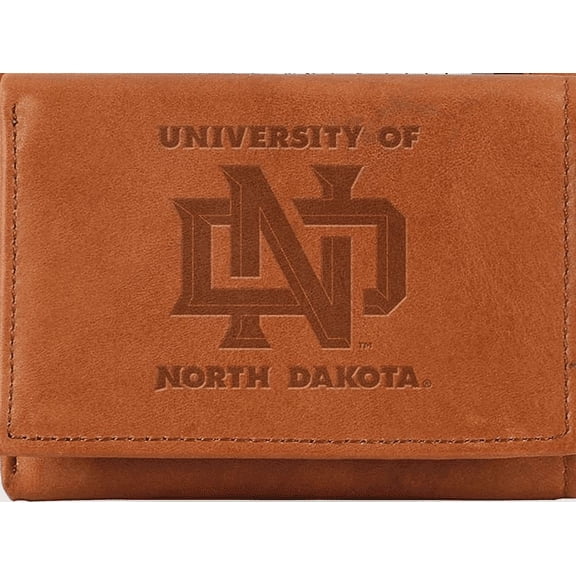 North Dakota Fighting Hawks UND Trifold Wallet - Embossed Brown Leather