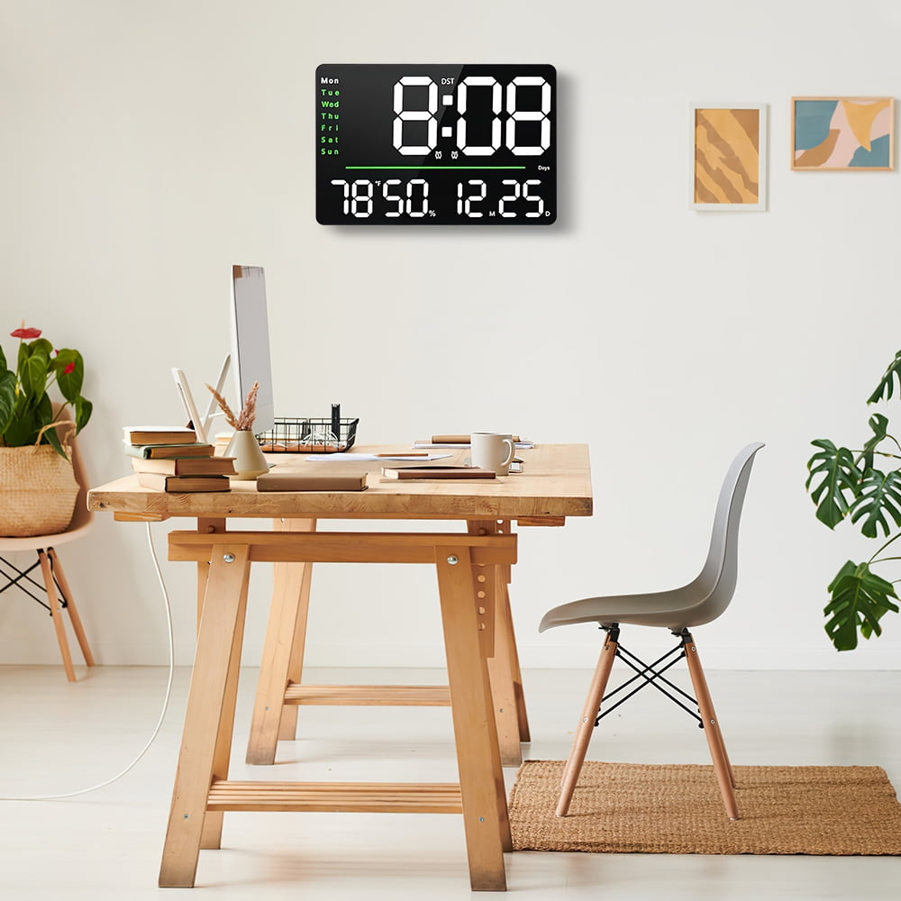 Teetheory Digital Wall Alarm Clock, 16" LED Large Display Alarm Clocks with Remote Control, Oversized Wall Clock w/ Date, Day of Week, Temperature for Table&Wall Mount Bedroom Office Senior