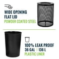 thumbnail image 3 of Alpine Outdoor Trash Can 36 Gallon Diamond Steel Commercial Metal Waste Bin with Leak Proof Liner, Heavy Duty Steel Mesh Design, Flat Wide Open Top Lid for Parks, Streets, and Public Spaces-Black, 3 of 8