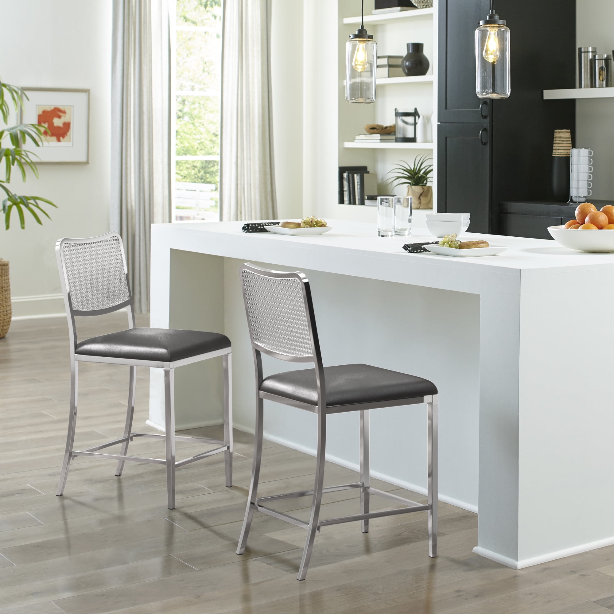 Hillsdale Furniture Deming Metal Cane Back Counter Height Stool, Shiny