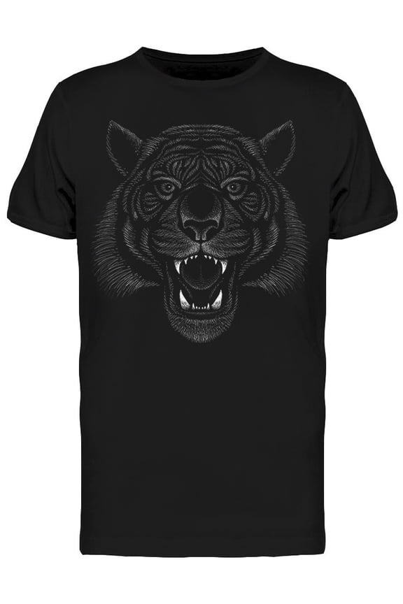 Grey Design Of Tiger Head Roar T-Shirt Men -Image by Shutterstock, Male x-Large