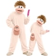 thumbnail image 3 of Little One's Fuzzy Beige Monster Costume Onesie, Soft Fleece Hooded Pajamas Bodysuit with Pocket Buddy for Halloween Party Dress Up, 3 of 7