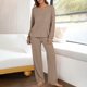 thumbnail image 4 of Women's 2-piece home pajamas casual knitted long-sleeved top and pants matching set light gray XXL, 4 of 4