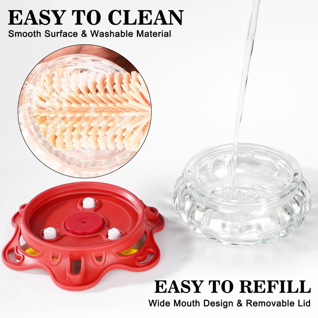 2-Pack Glass Hummingbird Feeders, Transparent, Outdoor Hanging With 3 Bee Guard Ports
