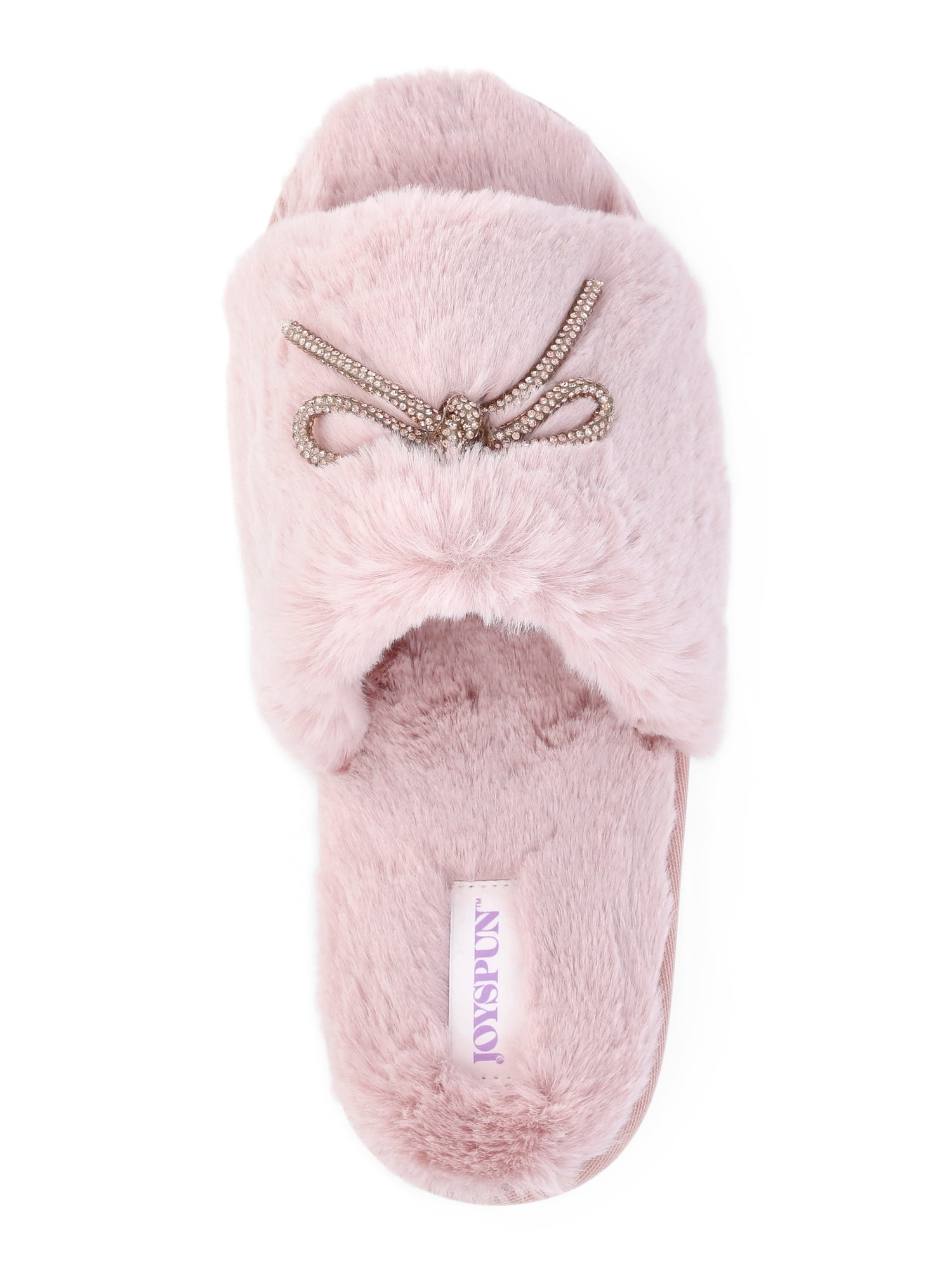 Joyspun Women's Rhinestone Bow Open-Toe Slippers