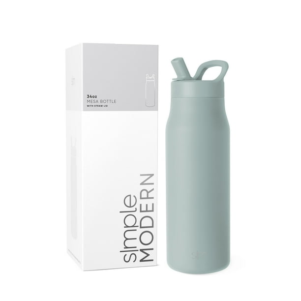 Botella de agua Simple Modern Mesa de 1 litro con tapa de pajita Sea Glass Sage