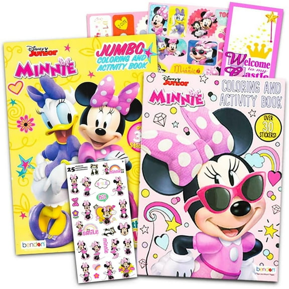 Disney Minnie Mouse Coloring Book Set with Stickers - 2 Deluxe Coloring Books and Minnie Stickers