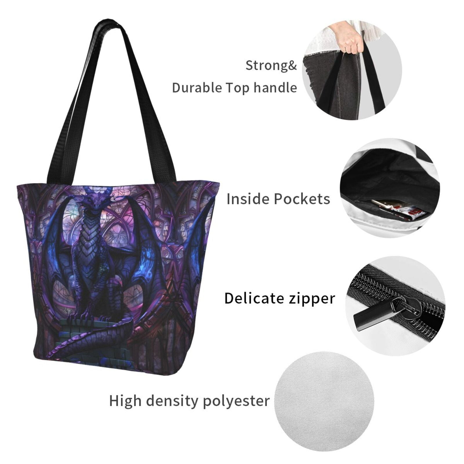 Ratiio Fantasy Dragon In Cathedral Print Shoulder Bag for Women, Polyester Crossbody Purse Lightweight Handbag for Daily Travel and Casual Use