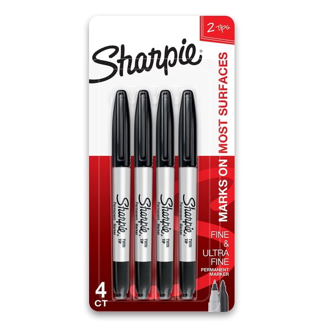 Rotuladores permanentes Sharpie, punta doble, fina/ultrafina, negros, 4 unidades