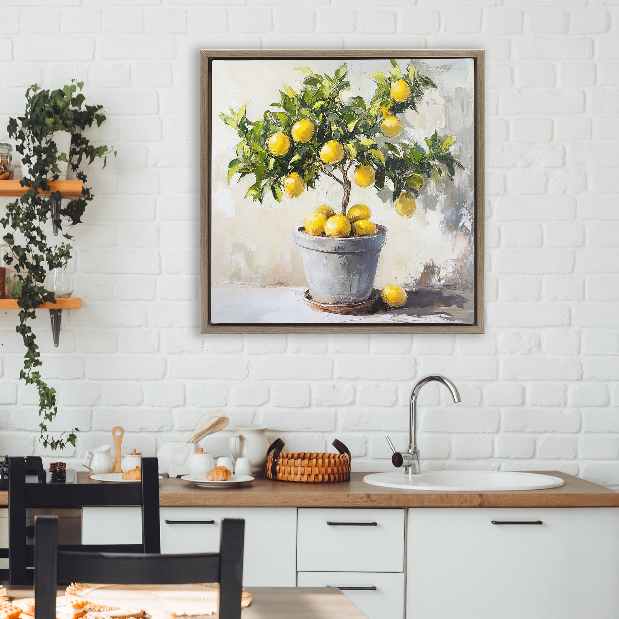 Stupell Industries Falling Lemon Tree Brown Framed Floater Canvas Wall Art, design by Tina LeCour