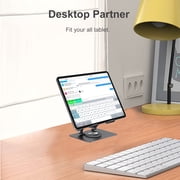 KEXIN Tablet Stand Holder with 360° Rotating Base, Universal Foldable Adjustable Aluminum Alloy Phone Stand for Desk Compatible with iPad, Samsung Galaxy Tab, Black