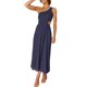 thumbnail image 4 of SAYOO vestidos largos acampanados para mujer 2022, verano sin mangas de un hombro fruncido Color sólido recorte de una pieza SAYOO casual, 4 of 6