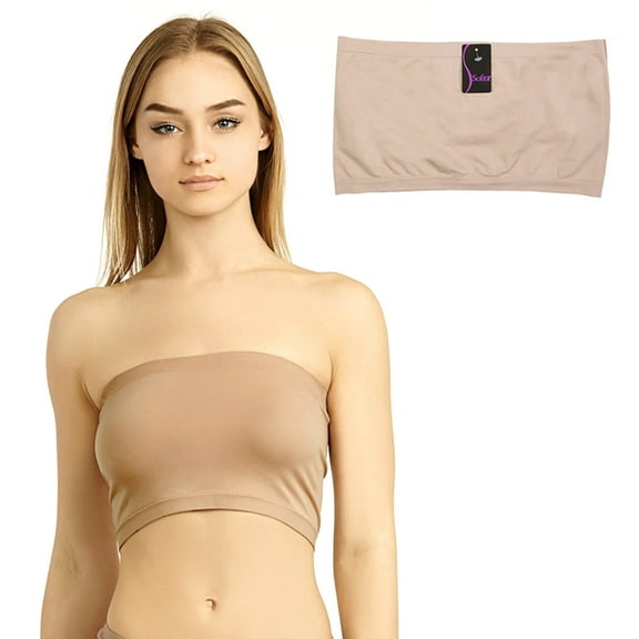 Seamless Spandex Bandeau Bra Cropped Tube Top Strapless Layering Tank Yoga Beige