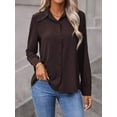 thumbnail image 5 of Womens Chocolate Brown Long Sleeve Casual Button Down Shirt, 5 of 6