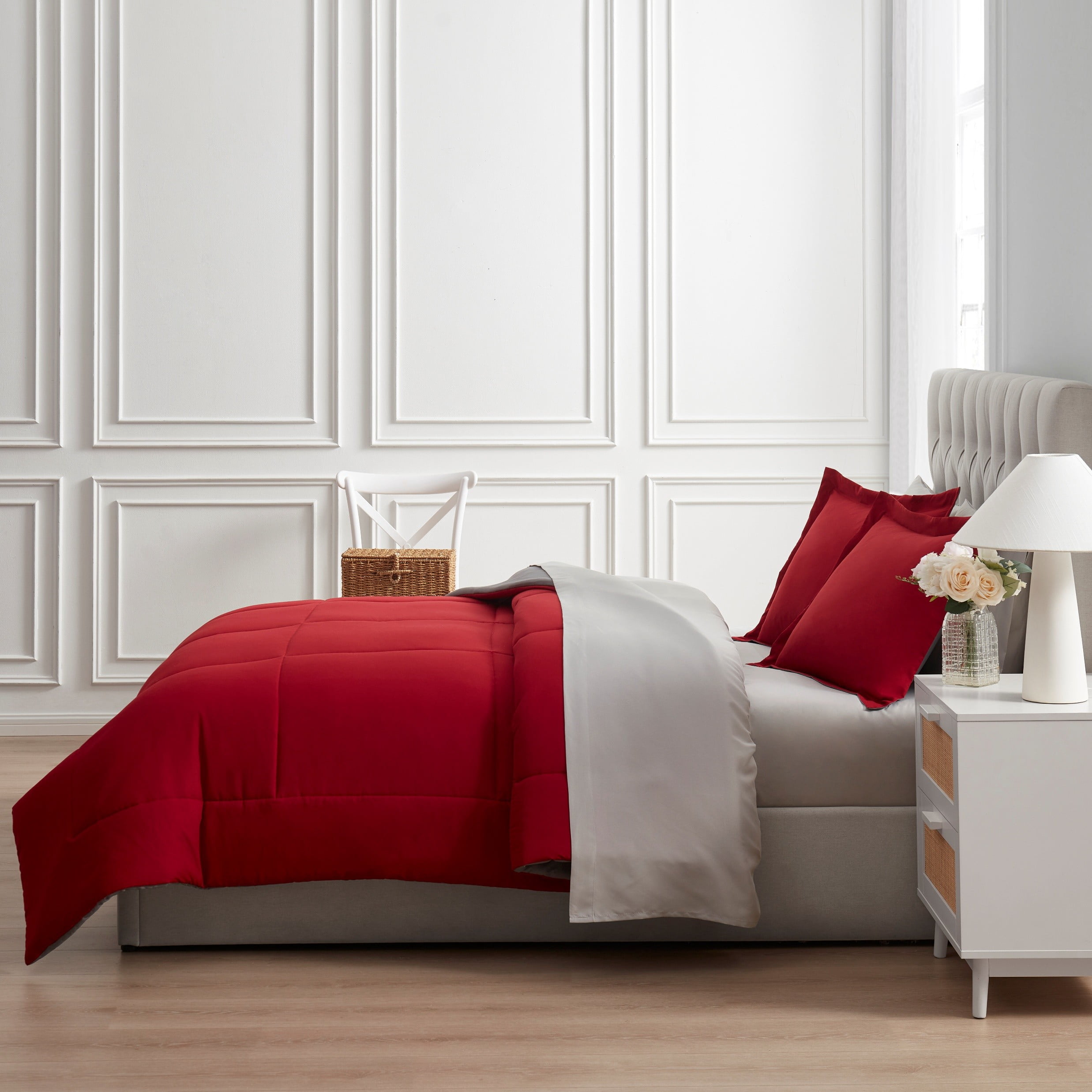 Mainstays Bed in a Bag Reversible Comforter and Sheet Set, 7 Piece, Full, Red