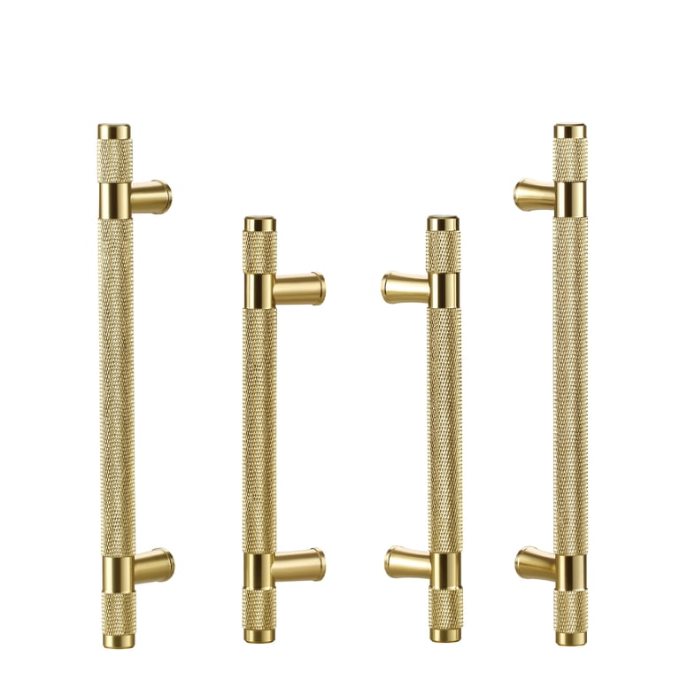 Modern Knurl Brass Cabinet Knobs (4 Pack) - Gold, 2" Length, Single Hole For Drawers, Cupboards, Dressers
