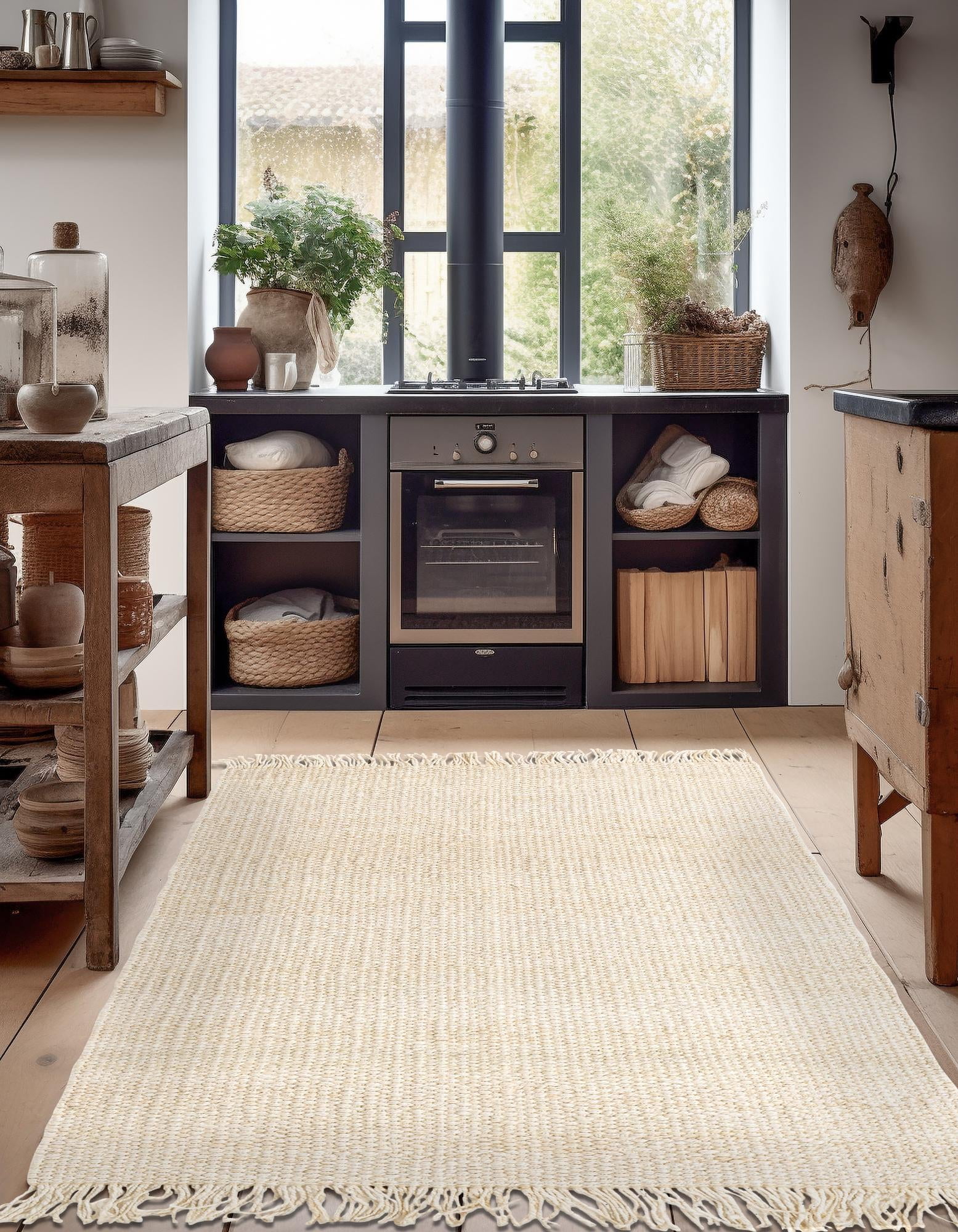 Unique Loom Chunky Jute Collection Area Rug (6' 1" x 9' Rectangle Ivory)