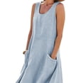 thumbnail image 3 of ORQ Women Round Neck Solid Pockets Sleeveless Tank Dress, 3 of 4