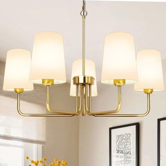 Rustic Gold Farmhouse Chandelier, Adjustable Hanging Ceiling Light for Dining Room Kitchen Island, 18 Inch Wide, Warm White Glow