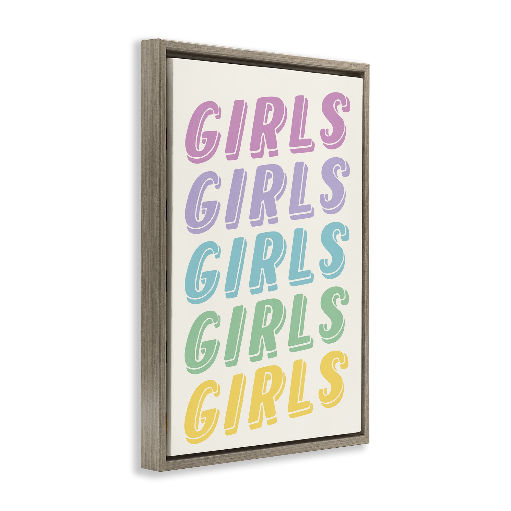 Stupell Industries Pastel Retro Girls Text Text & Numbers Painting Brown Floater Framed Canvas Art Print Wall Art, 17 x 25
