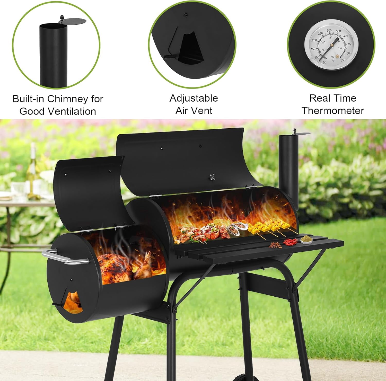 43 inch Charcoal Grills Outdoor BBQ Grill, Portable Grill Camping Barbecue Grill for Patio Backyard Picnic Camping BBQ, Black