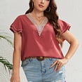 thumbnail image 6 of hopeusnice Women's Short Sleeve Swiss Dot Blouse Notch V Neck T-Shirts Summer Tops Casual Loose Trendy Pleated Elegant Business Workwear Shirts Fashion Solid Color Tunic, 6 of 8