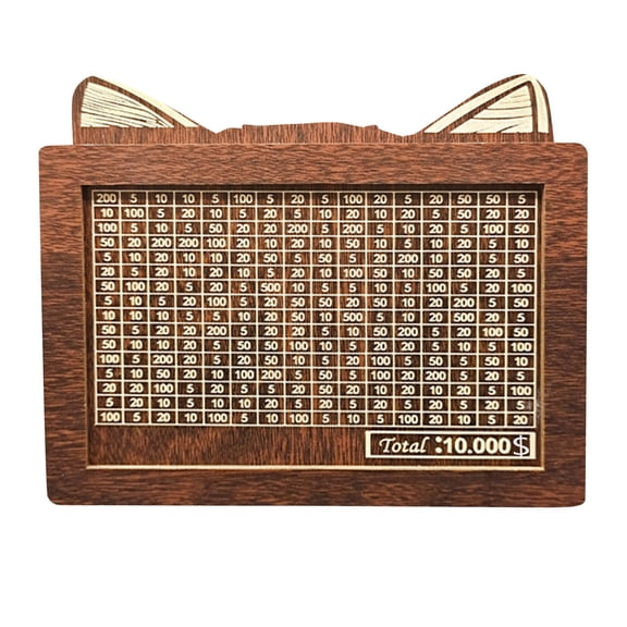 Cash Vault Wooden Savings Box 10000, 2026 New 10000 Savings Challenge Box, Coin Counter Piggy Bank Money Box with Money Target and Numbers (10000)(5.7"*7.8")