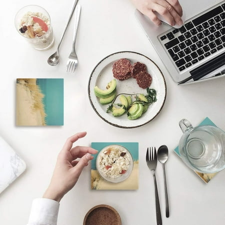 

ZHANZZK Summer Seascape Blue Beach Grass Dunes Under the Sun Set of 4 Coaster for Drinks Absorbent Ceramic Stone Coasters Cup Mat with Cork Base for Home Kitchen Room Coffee Table Bar Decor